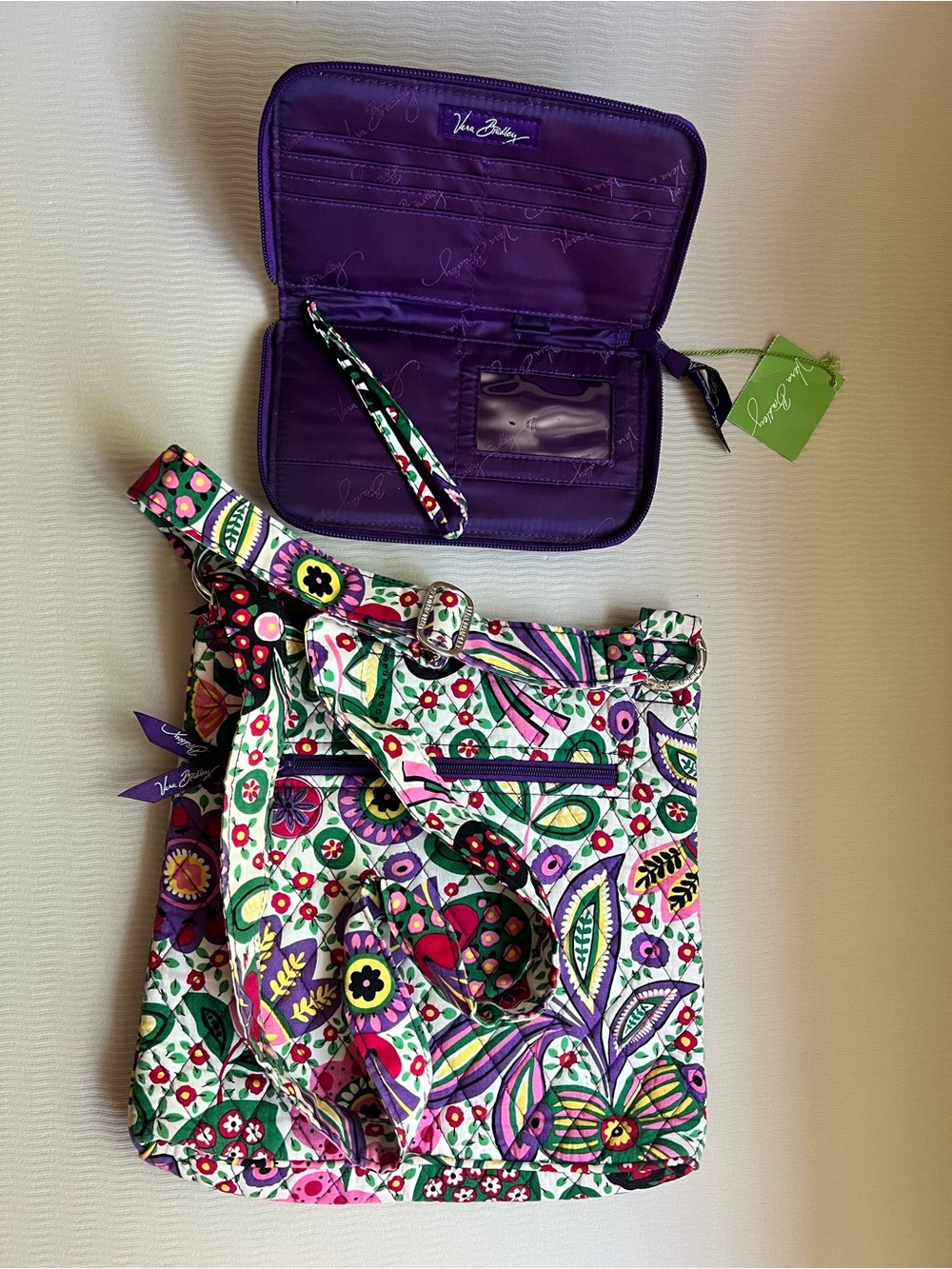 Vera Bradley Crossbody + Wallet Set Hipster Viva La Vera Cotton Quilted NWOT - Picture 3 of 5